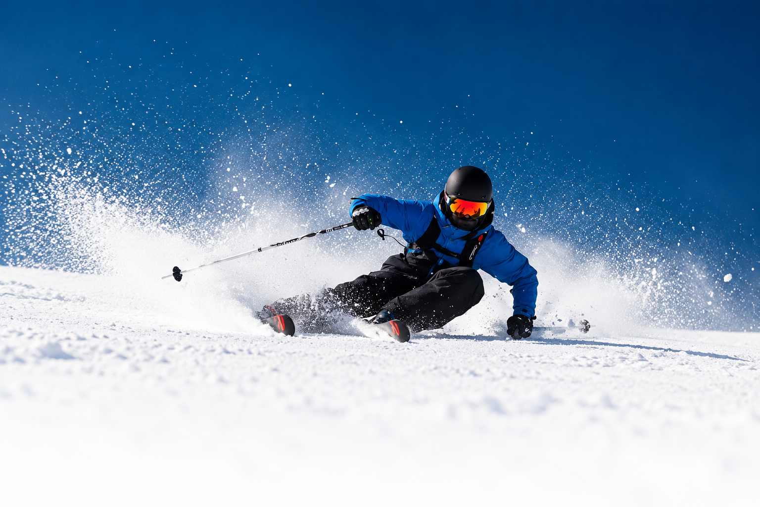 Esquiador trazando una curva en nieve fresca